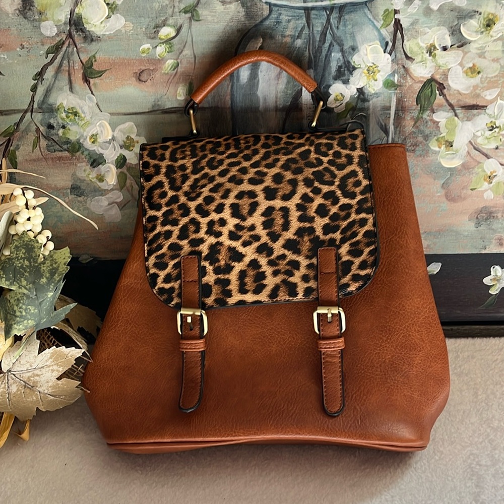 Convertible Brown/Cheetah Backpack Purse